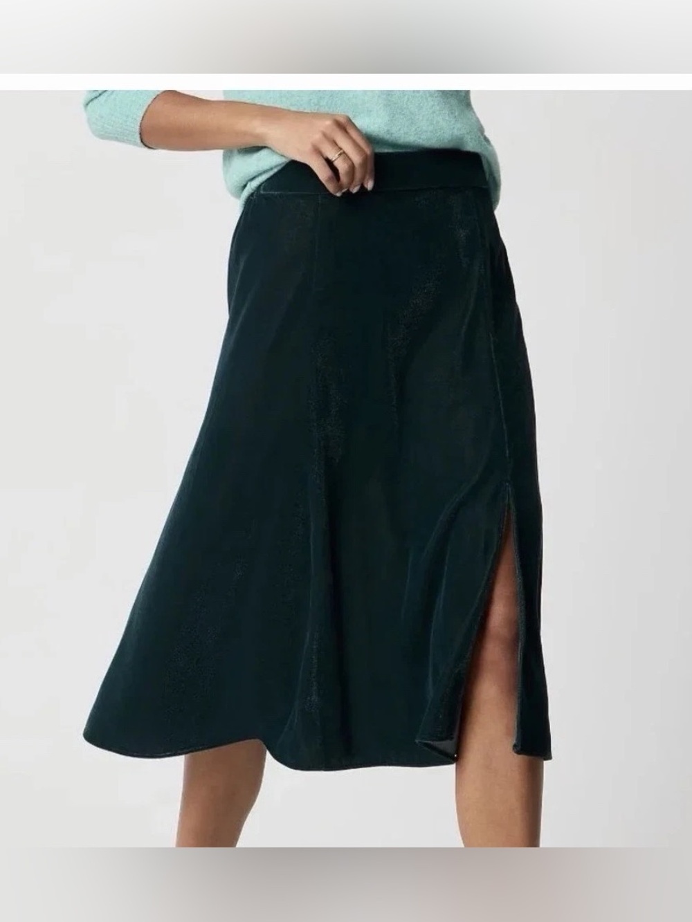 NWT J.Crew Factory Velvet Midi Skirt Darkest Forest Green Side Slit Large